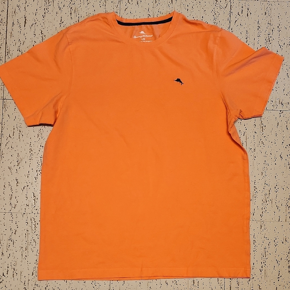 Tommy Bahama Salmon Pink Embroidered Logo Crewneck Cotton T-Shirt